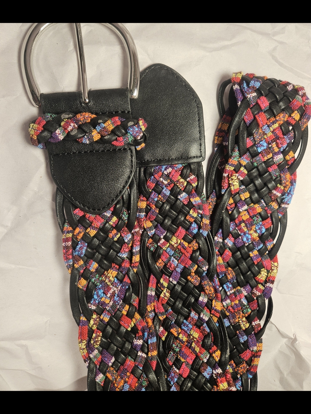 Chico's Multicolor Braided Leather Belt with Black Trim
